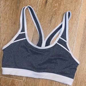 Grey and white sports bra